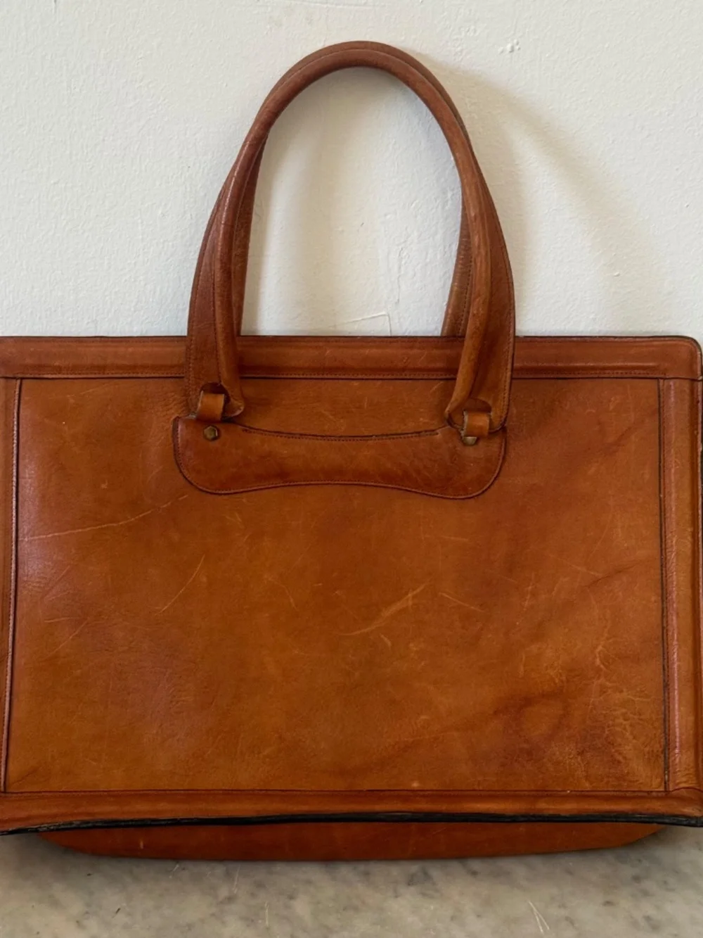 Vintage Cognac Leather Briefcase Portfolio Bag Executive Work Tote